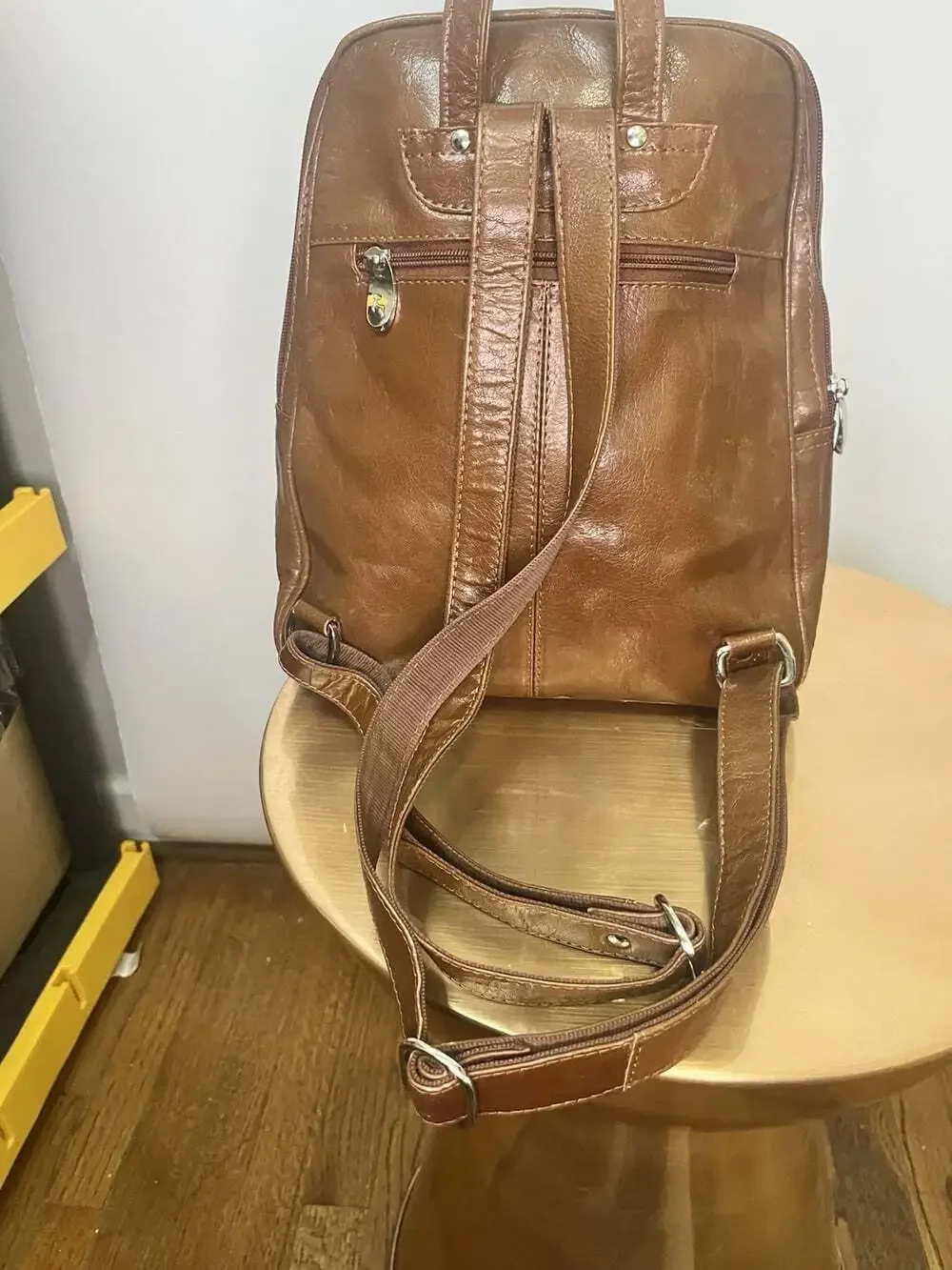 Ashwood Polished Brown Genuine Leather Backpack Cognac Stag Logo Pockets Travel